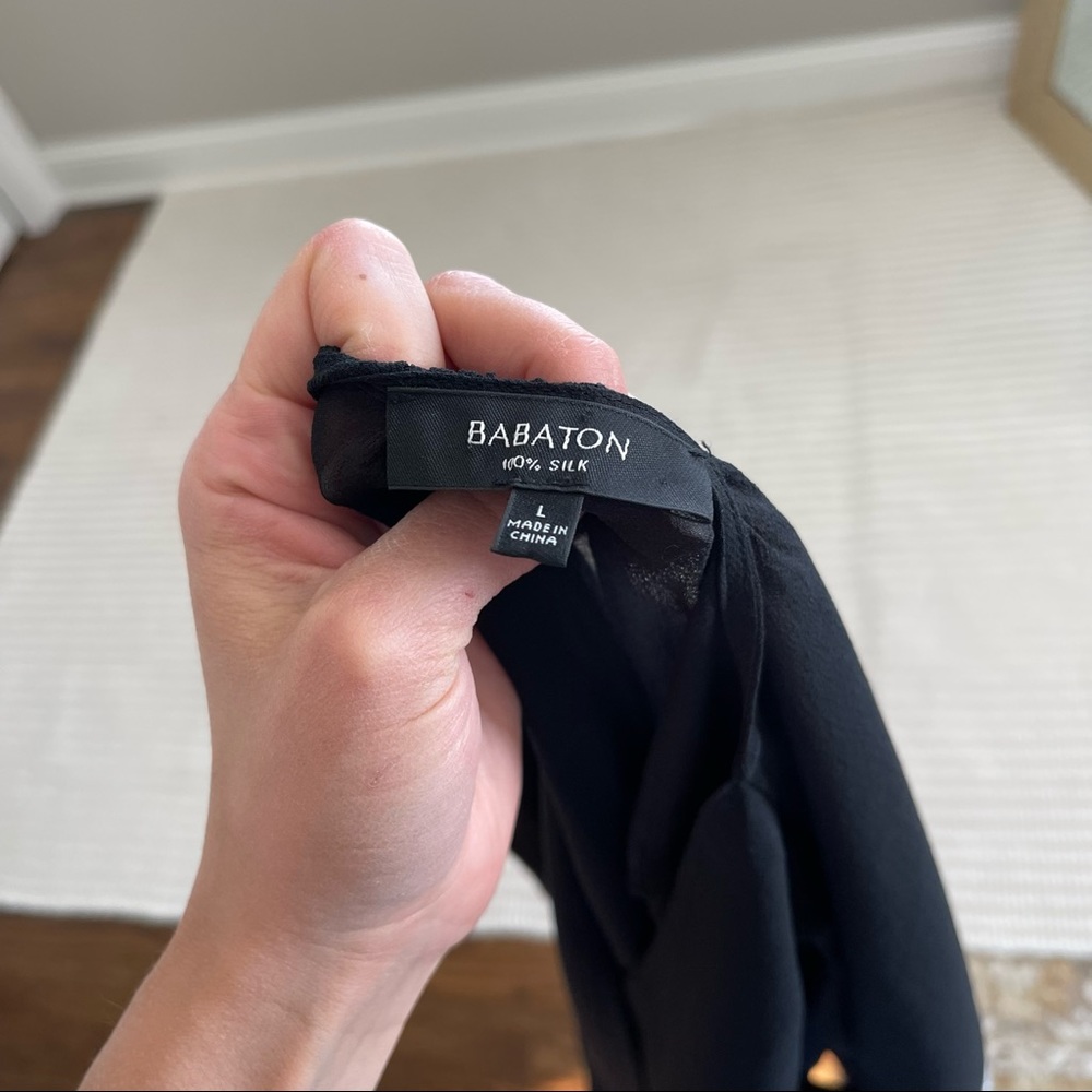 Aritzia Babaton 100% Silk Faux Wrap Long Sleeve Blouse Black L - Picture 5 of 6